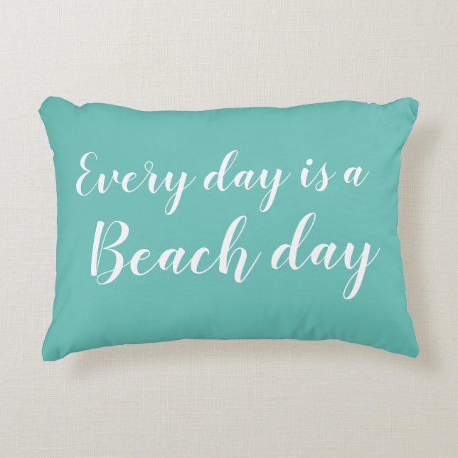 Beach Day Turquoise Script Beach accent kussen (Voorkant)