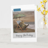 Beach Deckstoel Cat Funny Birthday Card Kaart (Gele Bloem)