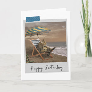 Beach Deckstoel Cat Funny Birthday Card Kaart