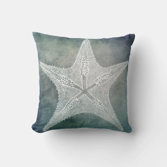 Beach Decor Indigo Blauwgroen Blue Waterverf Starf Kussen (Voorkant)