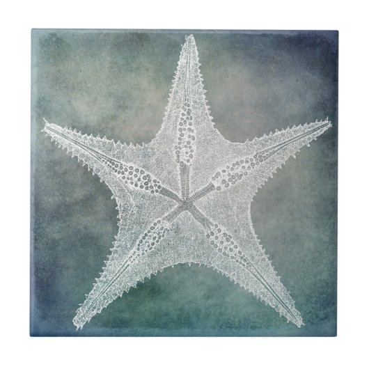 Beach Decor Indigo Blauwgroen Blue Waterverf Starf Tegeltje (Voorkant)