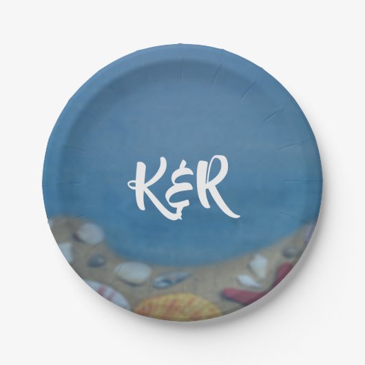 Beach deep blue bruiloft papieren bordje (Voorkant)