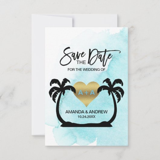 BEACH Destination Aqua Palms Wedding SAVE THE DATE Aankondiging (Voorkant)