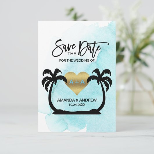BEACH Destination Aqua Palms Wedding SAVE THE DATE Aankondiging (Staand voorkant)