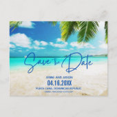 Beach Destination Blue Wedding Save the Date Aankondigingskaart (Voorkant)