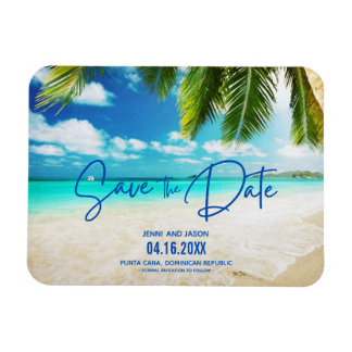 Beach Destination Blue Wedding Save the Date Magneet
