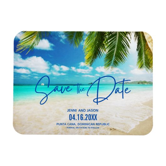 Beach Destination Blue Wedding Save the Date Magneet (Horizontaal)