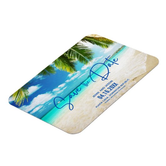 Beach Destination Blue Wedding Save the Date Magneet (Linkerzijde)
