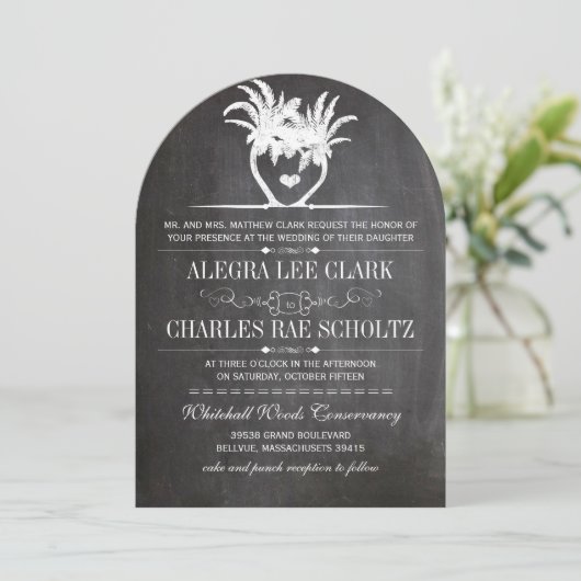 Beach Destination Chalkboard Typografie Invite Kaart (Staand voorkant)