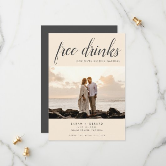 Beach Destination Elegant Photo Wedding Save The Date (Voorkant / Achterkant in situ)