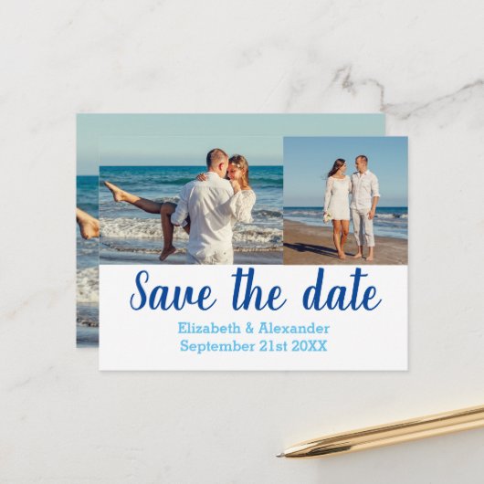 Beach Destination Photo Collage Save the Date Card Briefkaart (Voorkant / Achterkant in situ)