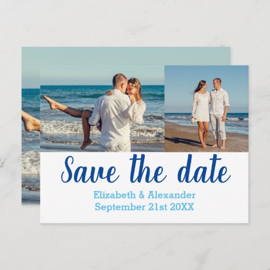 Beach Destination Photo Collage Save the Date Card Briefkaart (Voorkant / Achterkant)