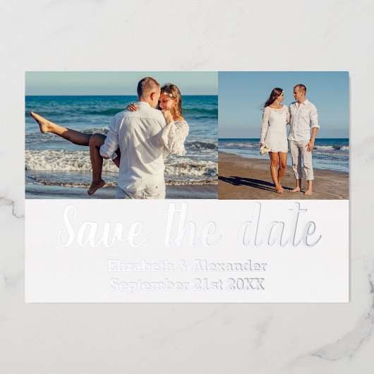 Beach Destination Photo Collage Save the Date Card Folie Uitnodiging (Voorkant)
