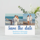 Beach Destination Photo Collage Save the Date Card Kaart (Staand voorkant)