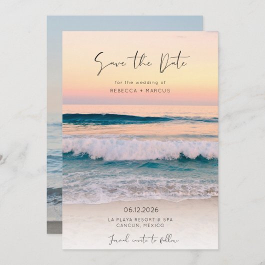 Beach Destination Photo Wedding Save The Date (Voorkant / Achterkant)