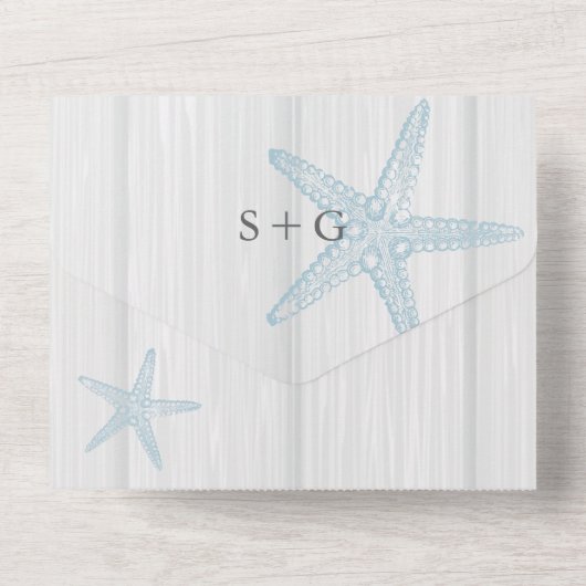 Beach Destination Rustic Starfish Wedding All In One Uitnodiging (Achterkant)