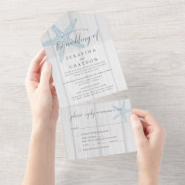 Beach Destination Rustic Starfish Wedding All In One Uitnodiging