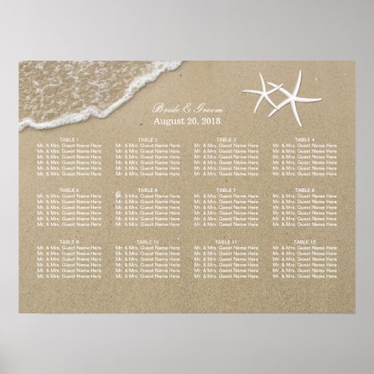 Beach Destination Starfish Wedding Seating Chart Poster (Voorkant)