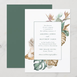 Beach Destination Tropical Leaf Floral Wedding Kaart