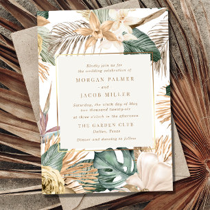 Beach Destination Tropical Leaf Wedding Kaart