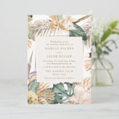 Beach Destination Tropical Leaf Wedding Kaart (Staand voorkant)