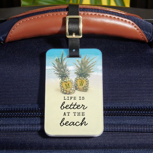 Beach Destination Tropical Pineapple Bag Attentie Bagagelabel (Voorkant Insitu 2)