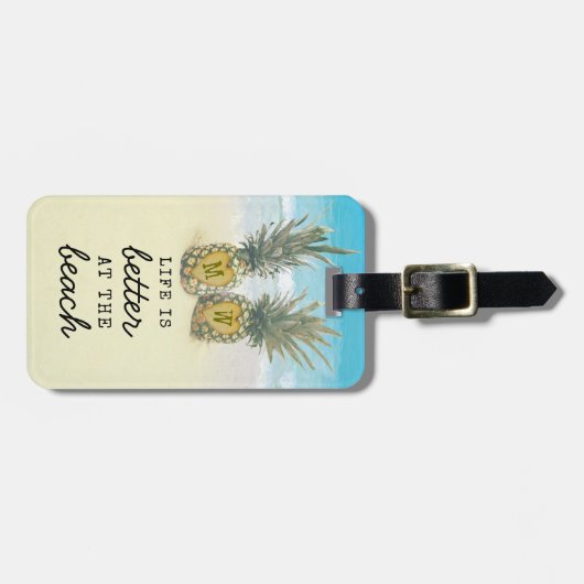 Beach Destination Tropical Pineapple Bag Attentie Bagagelabel (Voorkant horizontaal)