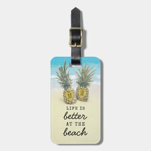 Beach Destination Tropical Pineapple Bag Attentie Bagagelabel (Voorkant verticaal)