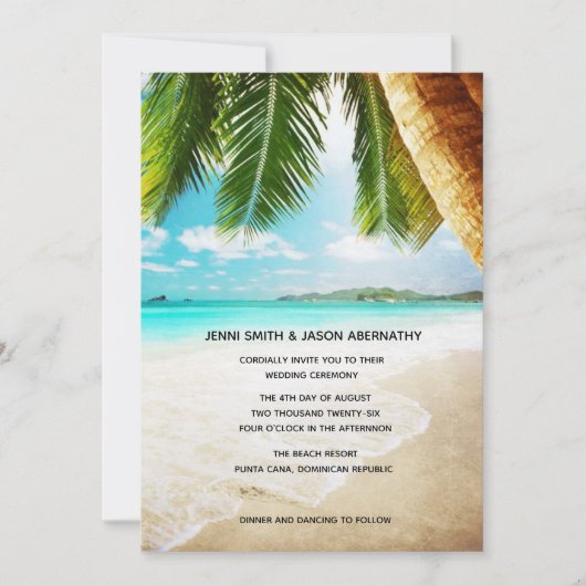 Beach Destination Tropical Wedding Invitation Aankondiging (Voorkant)