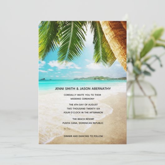Beach Destination Tropical Wedding Invitation Aankondiging (Staand voorkant)