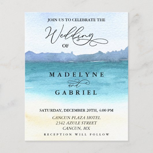 Beach Destination Wedding Calligraphy Waterverf (Voorkant)