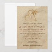 Beach Destination Wedding Invitation Sand & Heart Kaart (Voorkant / Achterkant)