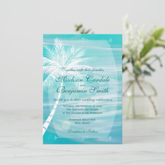 Beach Destination Wedding Invitding Kaart (Staand voorkant)