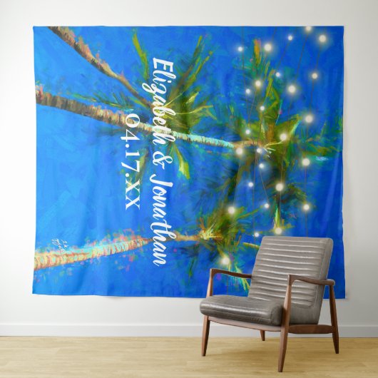 Beach Destination Wedding Palm Trees String Lights Wandkleed (In Situ (horizontaal))