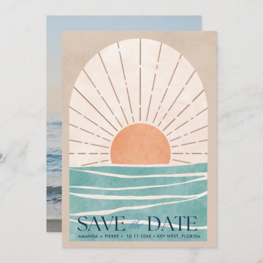 Beach Destination Wedding Photo Save the Date (Voorkant / Achterkant)