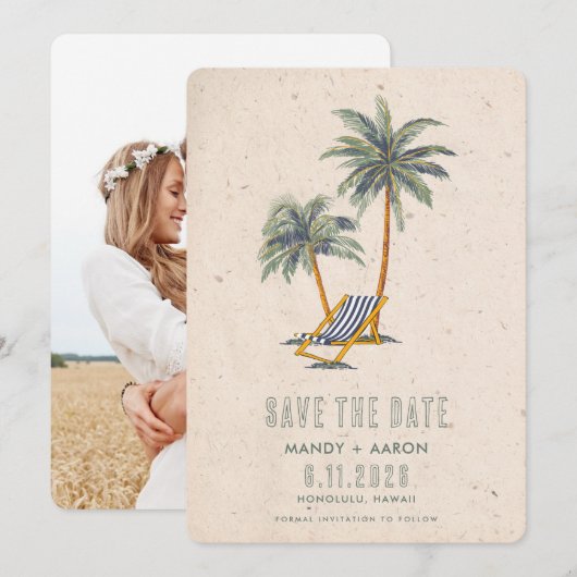 Beach Destination Wedding Photo Save The Date (Voorkant / Achterkant)
