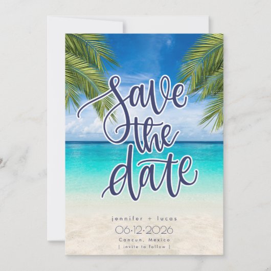 Beach Destination Wedding Photo Save the Date (Voorkant)