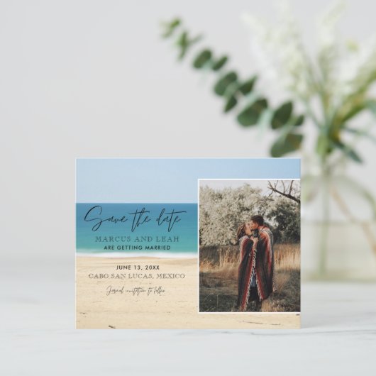 Beach Destination Wedding Photo Save the Date Briefkaart (Staand voorkant)
