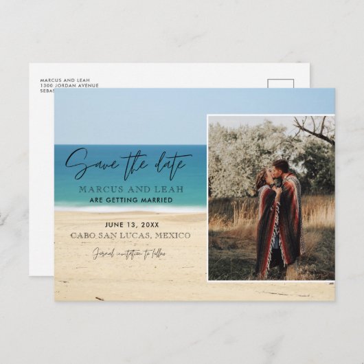Beach Destination Wedding Photo Save the Date Briefkaart (Voorkant / Achterkant)