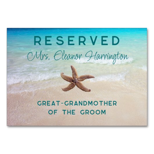 Beach Destination Wedding Reserved Seating Cards Kaart (Voorkant)
