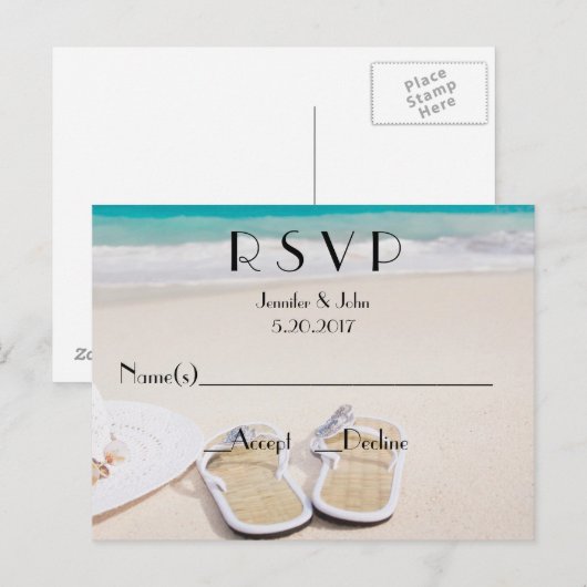 Beach Destination Wedding RSVP-kaarten Uitnodiging Briefkaart (Voorkant / Achterkant)