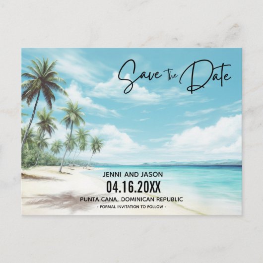 Beach Destination Wedding Save the Date Aankondigingskaart (Voorkant)