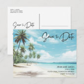 Beach Destination Wedding Save the Date Aankondigingskaart (Voorkant / Achterkant)