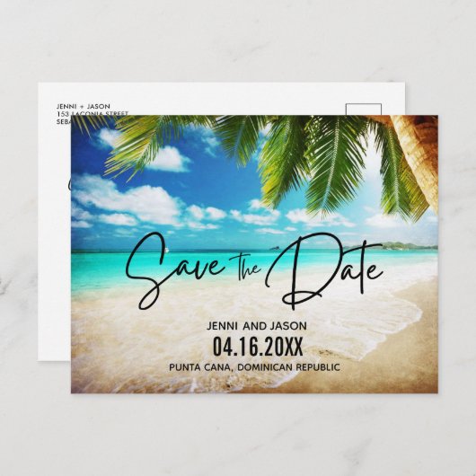 Beach Destination Wedding Save the Date Aankondigingskaart (Voorkant / Achterkant)