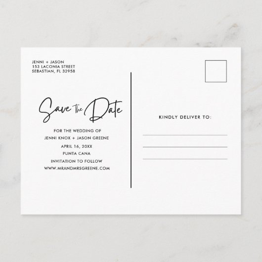 Beach Destination Wedding Save the Date Aankondigingskaart (Achterkant)