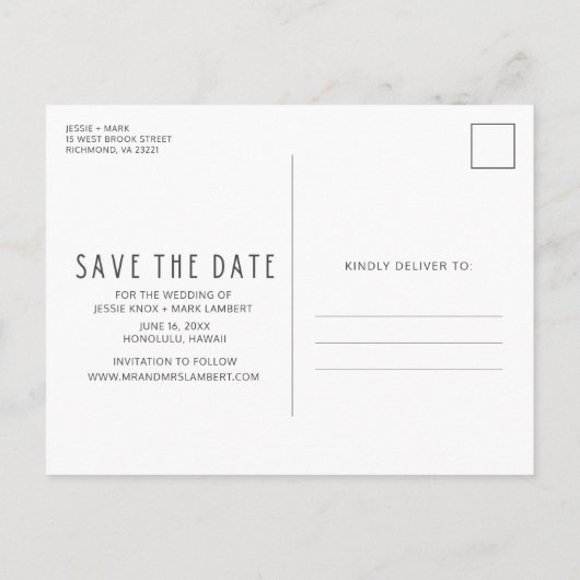 Beach Destination Wedding Save the Date Aankondigingskaart (Achterkant)