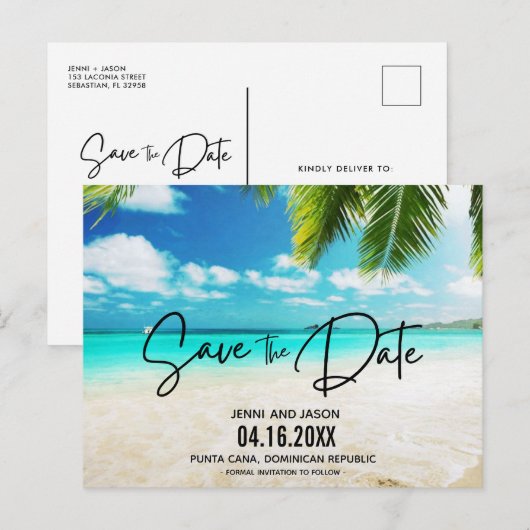 Beach Destination Wedding Save the Date  Aankondigingskaart (Voorkant / Achterkant)