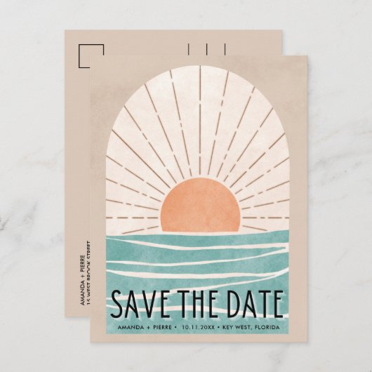 Beach Destination Wedding Save the Date Aankondigingskaart (Voorkant / Achterkant)