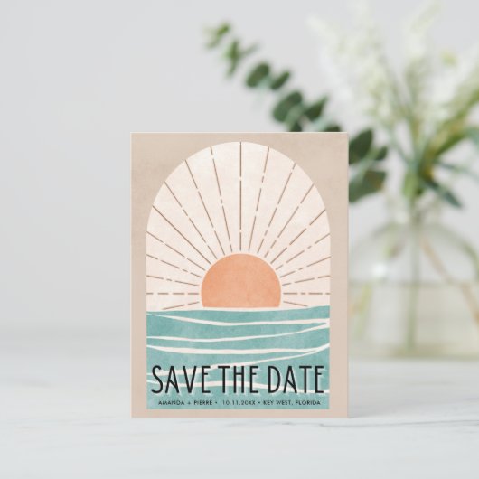 Beach Destination Wedding Save the Date Aankondigingskaart (Staand voorkant)