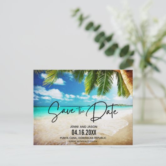 Beach Destination Wedding Save the Date Announcem Aankondigingskaart (Staand voorkant)